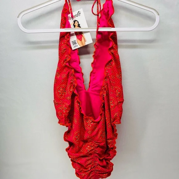 Red eyelet‎ Halter one piece swimsuit Style 67128 - Picture 4 of 7